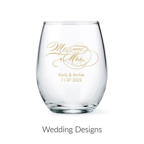 Personalized 9 oz. Stemless Wine Glass Wedding Favor - Wedding | More Occasions