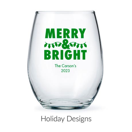 Personalized 15 oz. Stemless Wine Glass Favor - Holiday | More Occasions