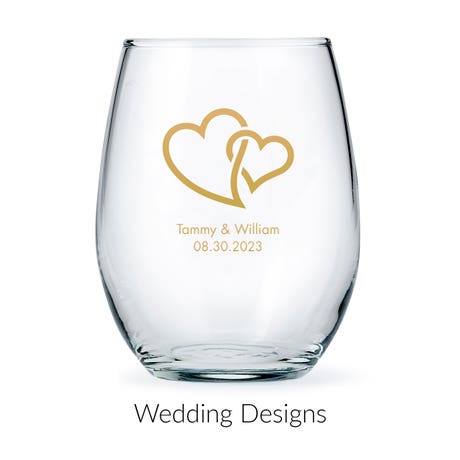 Personalized 15 oz. Stemless Wine Glass Wedding Favor - Wedding | More Occasions