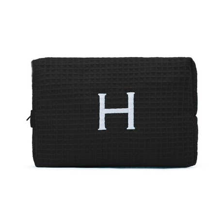 Women's Large Personalized Cotton Waffle Makeup Bag - Black - Unique Gift For Her