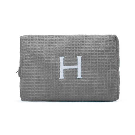 Women's Large Personalized Cotton Waffle Makeup Bag - Gray
