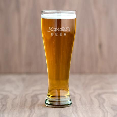 Custom Engraved 22 oz. Pilsner Glass - Casual Script - Unique Gift for Him
