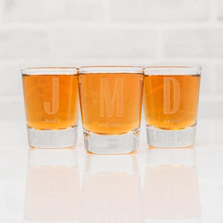 Personalized Clear 1 Oz. Shot Glass - Sans Serif Monogram - Unique Gift for Him|Her