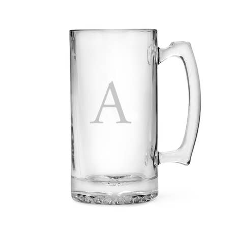 Custom Engraved 25 oz. Glass Beer Mug - Serif Initial