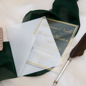 Gold Screen Printing Calligraphy Wedding Invitations With Frames Swal030