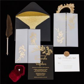 Luxury Modern Gold Leaf Clear Acrylic Wedding Invites With Gold Foil Vellum Wrap Sapv006