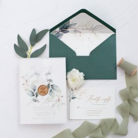 Elegant Greenery Monogram Vellum Wedding Invitation With Wax Seal Swpi102
