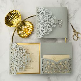 Silver Laser Cut With Gold Mirror Backer Wedding Invitations Swws217