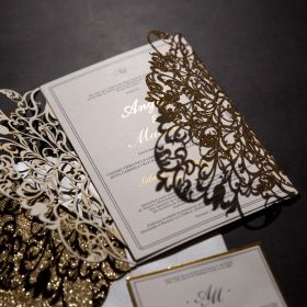 Lavishly In Love Rose Gold Glittery Laser Cut Wrap With Classic Invitation Swws197