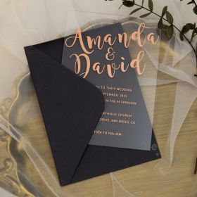 Unique-Rose Gold Big Name Modern Acrylic Wedding Invitations Swal085