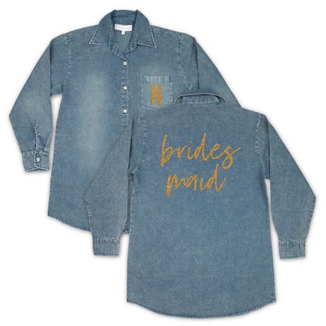 Women's Printed Button Down Denim Shirt for Bridal Party - Bridesmaid