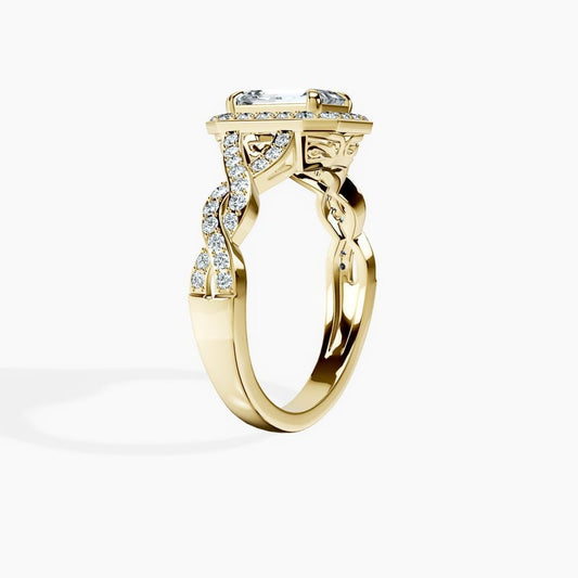 Halo Entwined Emerald Ring