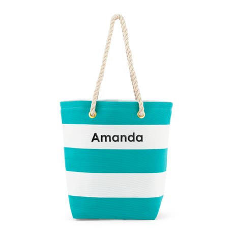 Personalized Large Bliss Striped Cotton Canvas Fabric Tote Bag - Blue And White