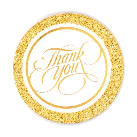 Round Gold Glitter Favor Tag - Thank You - Pack of 20