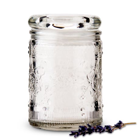 Pressed Glass Mason Jar Wedding and Party Favor With Stopper Lid - Floral - Set of 6