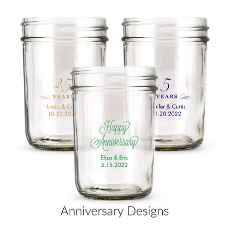 Personalized 8 oz. Glass Mason Jar Favor with Lid Options - Anniversary | More Occasions