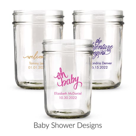 Personalized 8 oz. Glass Mason Jar Favor with Lid Options - Baby Shower | More Occasions