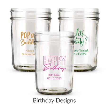 Personalized 8 oz. Glass Mason Jar with Lid Options Favor - Birthday | More Occasions