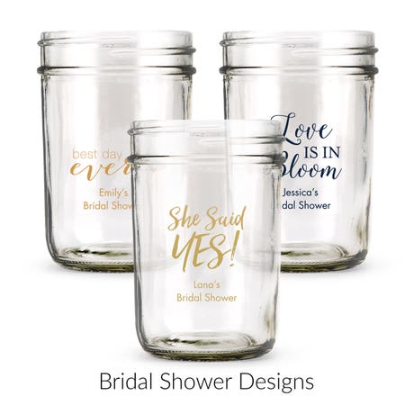 Personalized 8 oz. Glass Mason Jar Wedding Favor with Lid Options - Bridal Shower | More Occasions
