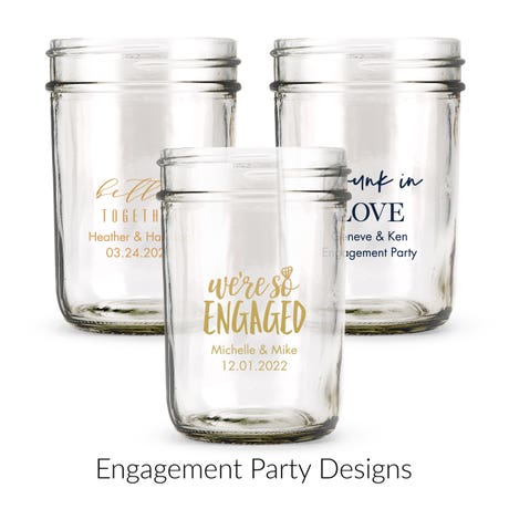 Personalized 8 oz. Glass Mason Jar Wedding Favor with Lid Options - Engagement Party | More Occasions