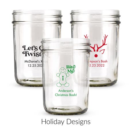 Personalized 8 oz. Glass Mason Jar Favor with Lid Options - Holiday | More Occasions