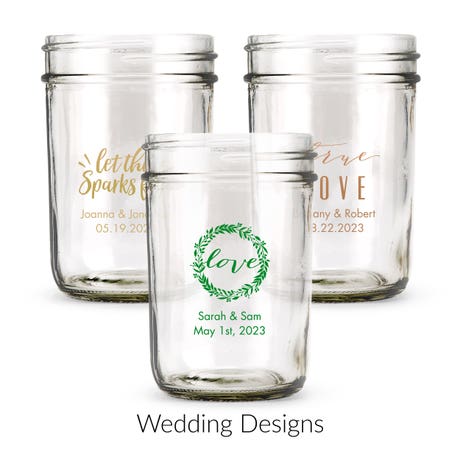 Personalized 8 oz. Glass Mason Jar Wedding Favor with Lid Options - Wedding | More Occasions
