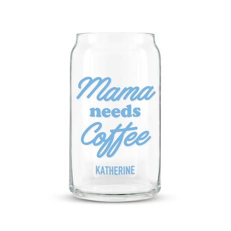 Personalized Can Shaped Drinking Glass - Mama Needs Coffee