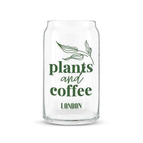 Personalized Can Shaped Drinking Glass - Plants and Coffee