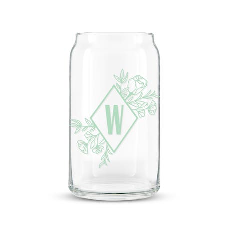Personalized Can Shaped Drinking Glass - Floral Monogram