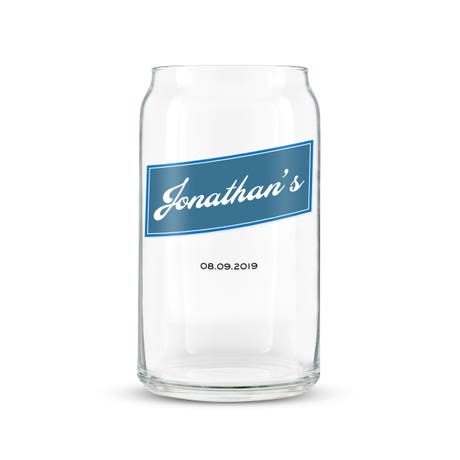 Personalized Can Shaped Drinking Glass - Vintage Cursive Print