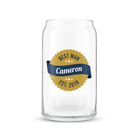 Personalized Can Shaped Drinking Glass - Gold Seal Print