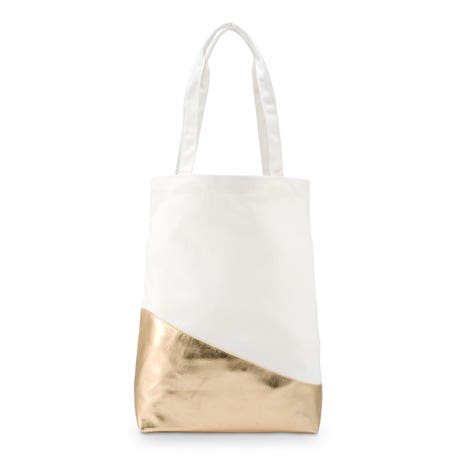 Large Gold & White Cotton Canvas Fabric Tote Bag - Blank