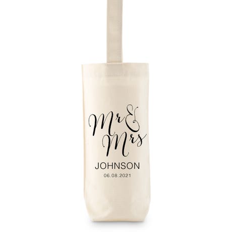 Personalized Reusable Wine Bottle Tote Bag - Mr & Mrs