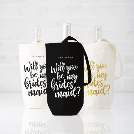 Personalized Reusable Wine Bottle Tote Bag - Bridesmaid Proposal