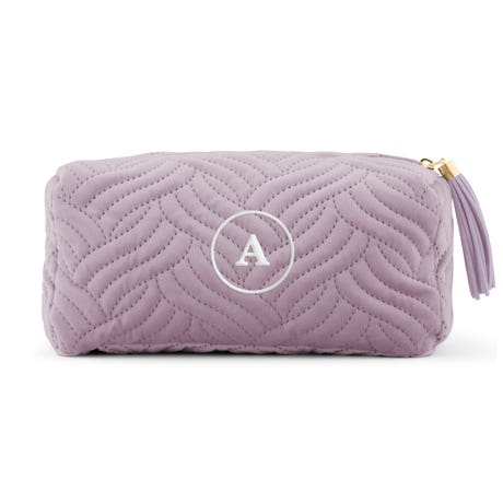 Small Personalized Velvet Quilted Makeup Bag - Lavender Purple - Unique Gift for Her