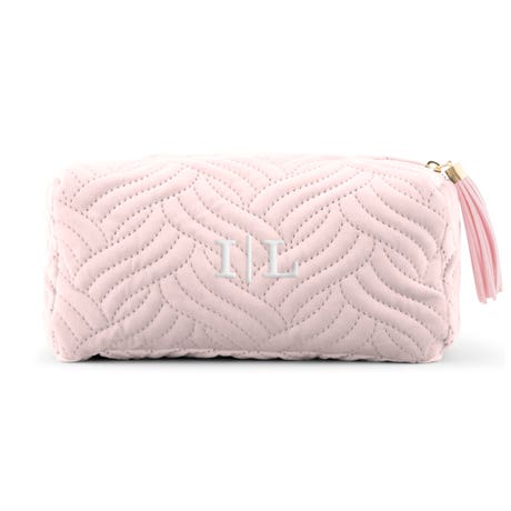 Small Personalized Velvet Quilted Makeup Bag - Blush Pink - Unique Gift For Her