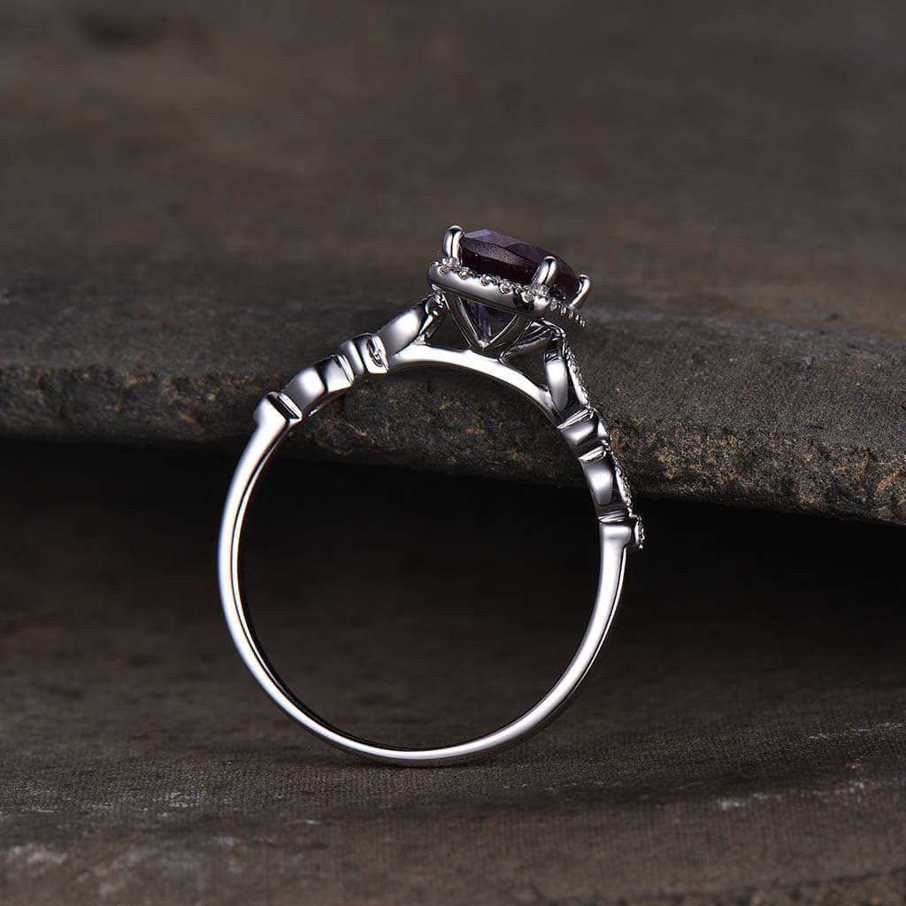 14K/18K Gold Cushion Alexandrite Diamond Halo Engagement Ring