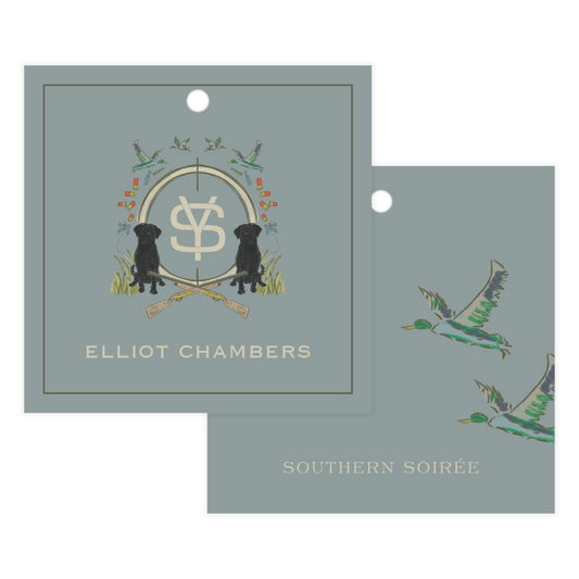 Black Lab Duck Hunting Blue Crest Gift Tag Square