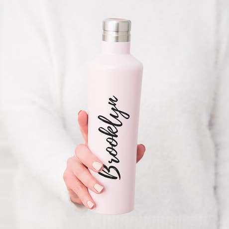 Reusable Custom Stainless Steel Silhouette Water Bottle - Calligraphy Print - Unique Gift for Her