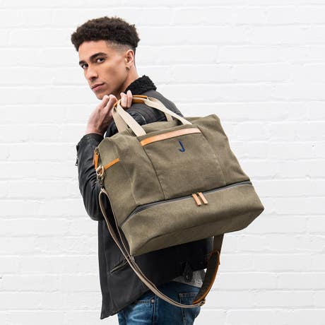 Weekend Carry On Bag - Genuine Leather & Canvas - Unique Gift For Him