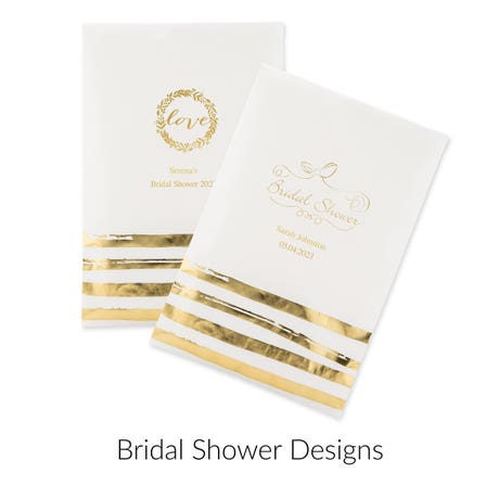 Personalized Flat Gold Brushstroke Paper Goodie Bag Wedding Favor - Bridal Shower | Pack of 25 | More Occasions