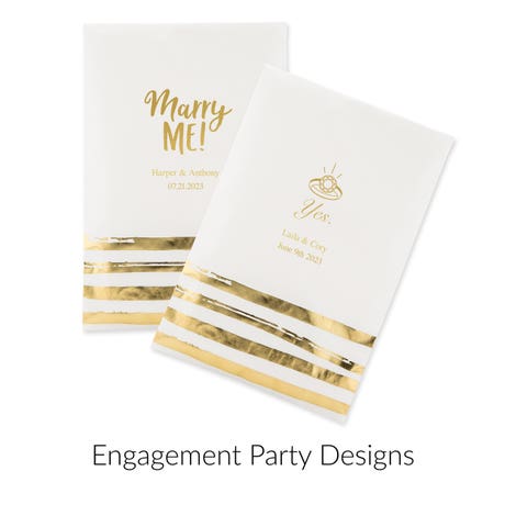 Personalized Flat Gold Brushstroke Paper Goodie Bag Wedding Favor - Engagement Party | Pack of 25 | More Occasions