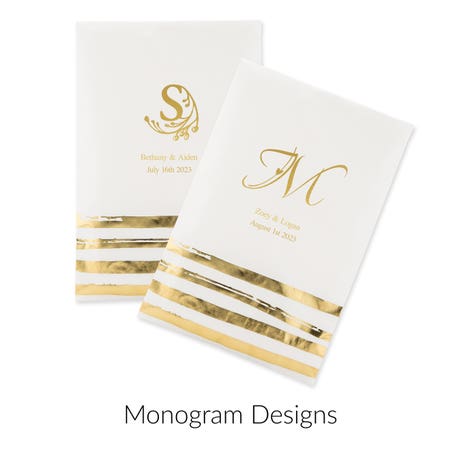 Personalized Flat Gold Brushstroke Paper Goodie Bag Wedding Favor - Monograms | Pack of 25 | More Designs