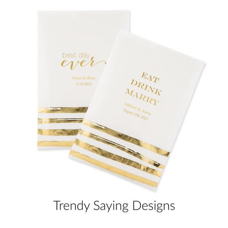 Personalized Flat Gold Brushstroke Paper Goodie Bag Wedding Favor - Trendy Sayings | Pack of 25 | More Designs