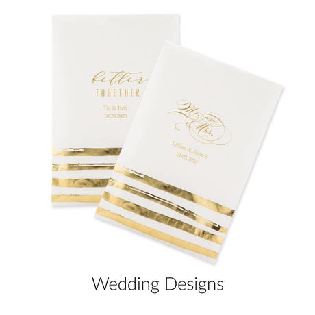 Personalized Flat Gold Brushstroke Paper Goodie Bag Wedding Favor - Wedding | Pack of 25 | More Occasions