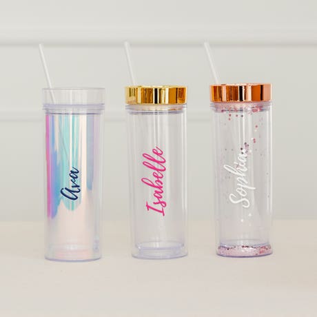 Personalized 17 Oz. Insulated Plastic Drink Tumbler with Lid and Straw - Calligraphy