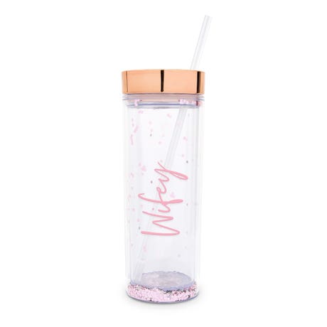 Personalized 17 Oz. Insulated Plastic Drink Tumbler with Lid and Straw - Wifey - Unique Gift for Her