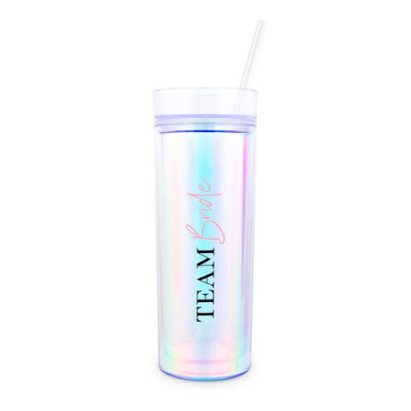 Personalized 17 Oz. Insulated Plastic Drink Tumbler with Lid and Straw - Team Bride