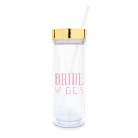 Personalized 17 Oz. Insulated Plastic Drink Tumbler with Lid and Straw - Bride Vibes