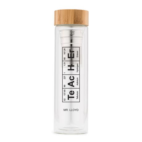 Personalized Glass Tea Infuser Travel Mug - Periodic Table Teacher Print - Unique Teacher Gift